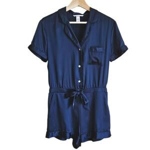 Victoria's Secret Satin PJ Romper Bodysuit Navy Women's Medium